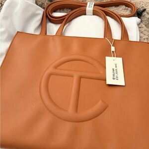 Telfar Tan Embossed Logo Leather Tote